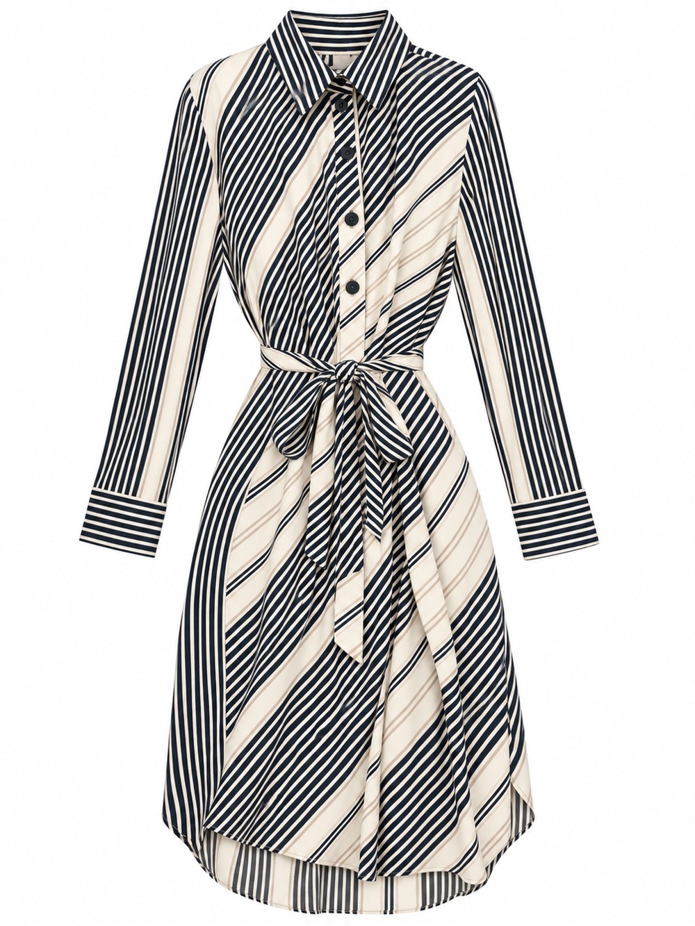 Ann Taylor Striped Belted Midi Shirt Dress